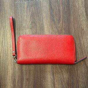 Nordstrom Bright red leather wristlet/wallet with removable strap, gold hardware